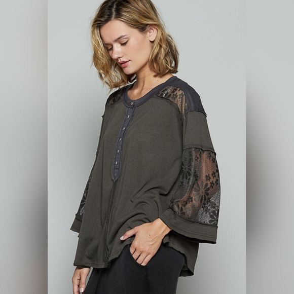 #679 POL Relaxed Fit Top Cotton Jersey Lace Mix - Picture 3 of 5